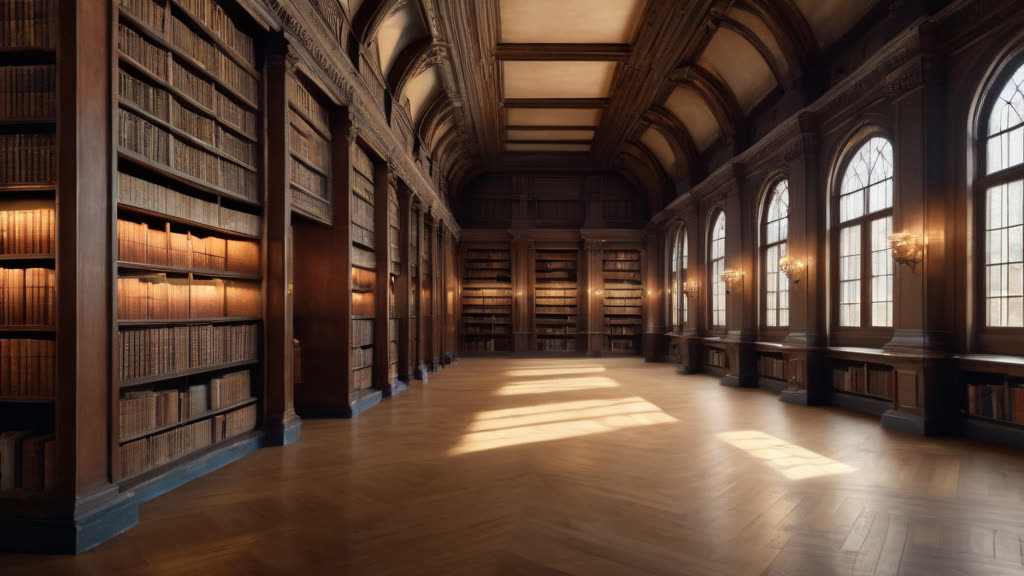 A steady, atmospheric library environment representing a flow zone.